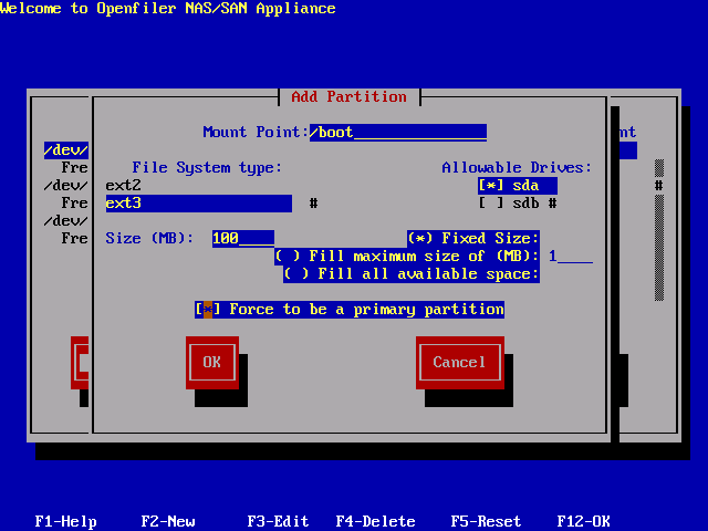 Text-based Installation: create boot partition